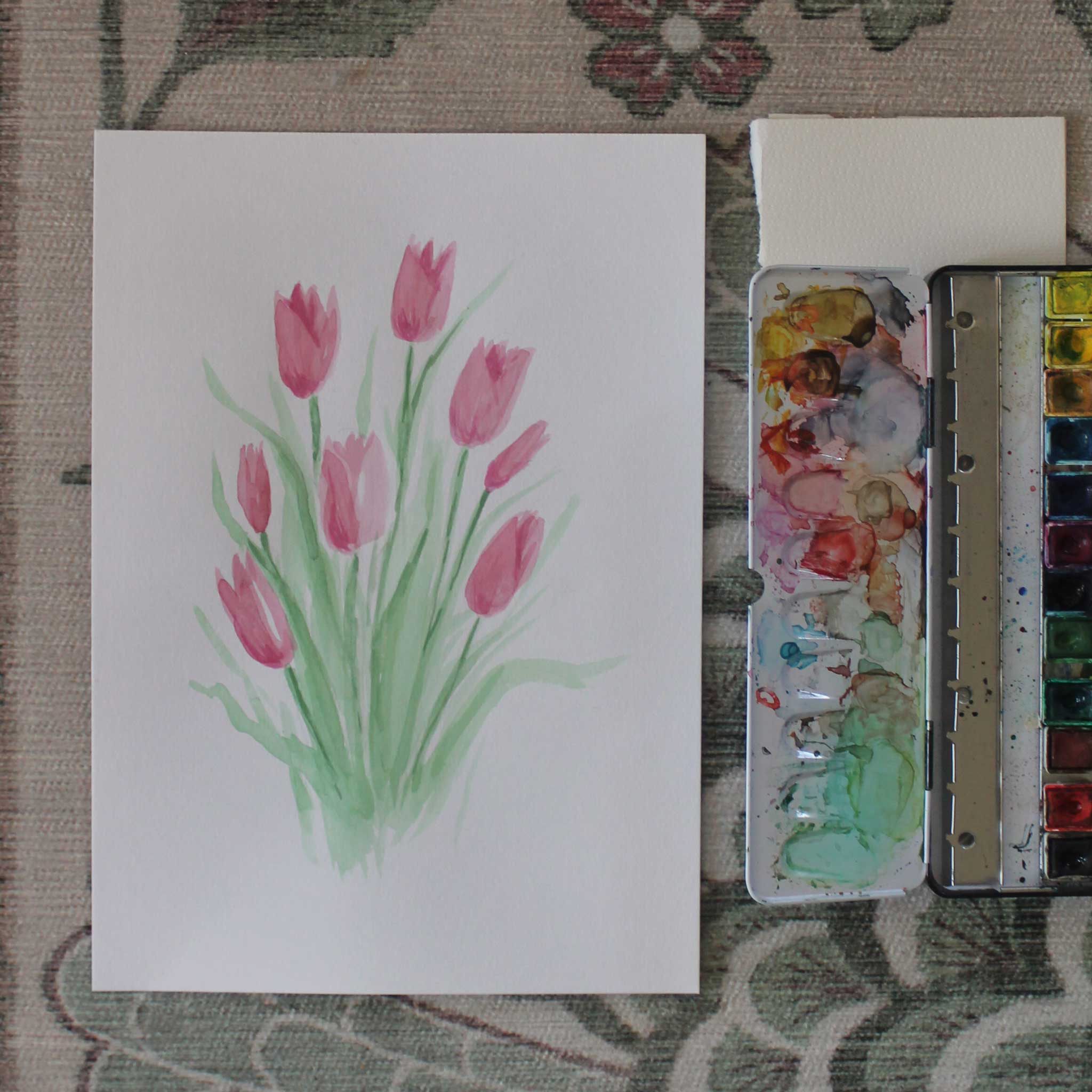 Original Aquarellgemälde "Rosa Tulpen"